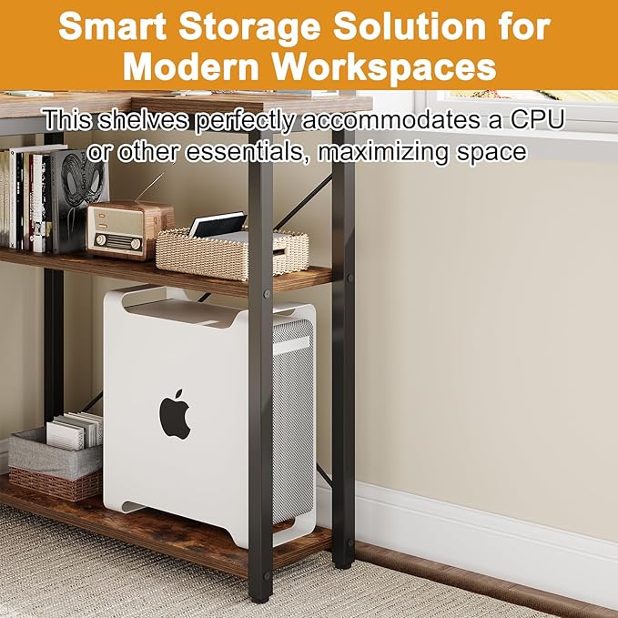 Grandder L Shaped Computer Desk with Reversible Shelves, 40 Inch Small Corner Desk with Storage Bag, Gaming Desk Computer Table Study Writing Desk for Home Office Small Space, Rustic Brown