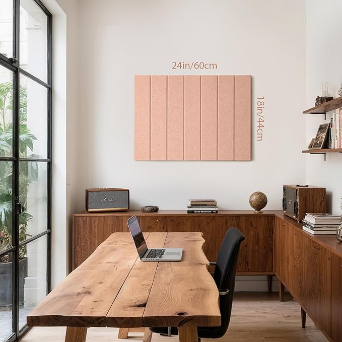 Bulletin Board, 24 x 18 inches Felt Board Decorative Pin Board, 4' x 3' Cork Board Alternative for Wall, Foldable Photo Board with 20 Pushpins - Mauvey Pink Stripes