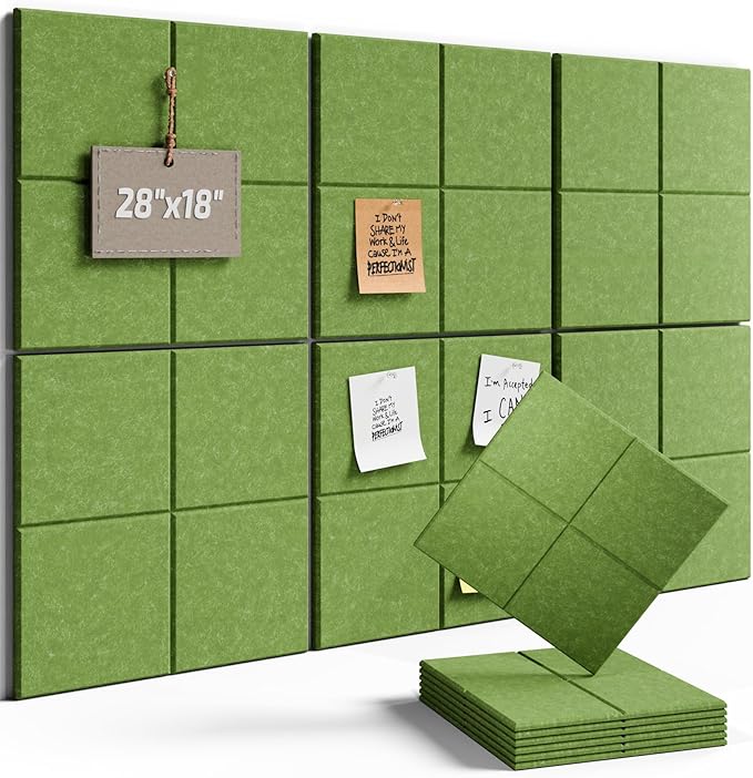 Fluxynara Felt Bulletin Board Tiles -28"x18" Cork Board Alternative for Office Decor, Push Pin Board Wall Organizer 6-Pack - Grass Green