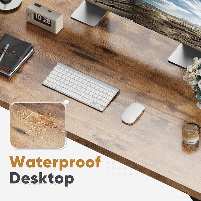 Shahoo Computer Desk, 40 Inch Office Writing Work Table, with Storage Bag and Hook, for Home, Study, Rustic Brown