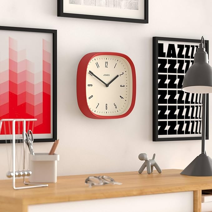 JONES CLOCKS® Marvel wall Clock | Modern Retro Rounded Square Clock | 10 inch | Cool Designer Look for Kitchen, Living Room or Office