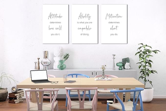 SHMAO Office Canvas Wall Art Motivational Wall Decor, 3 Piece Modern Positive Quotes Print Pictures for Office Wall Decor Women Inspirational Framed Artwork Home Office Decor 16”x24”x3 Panels