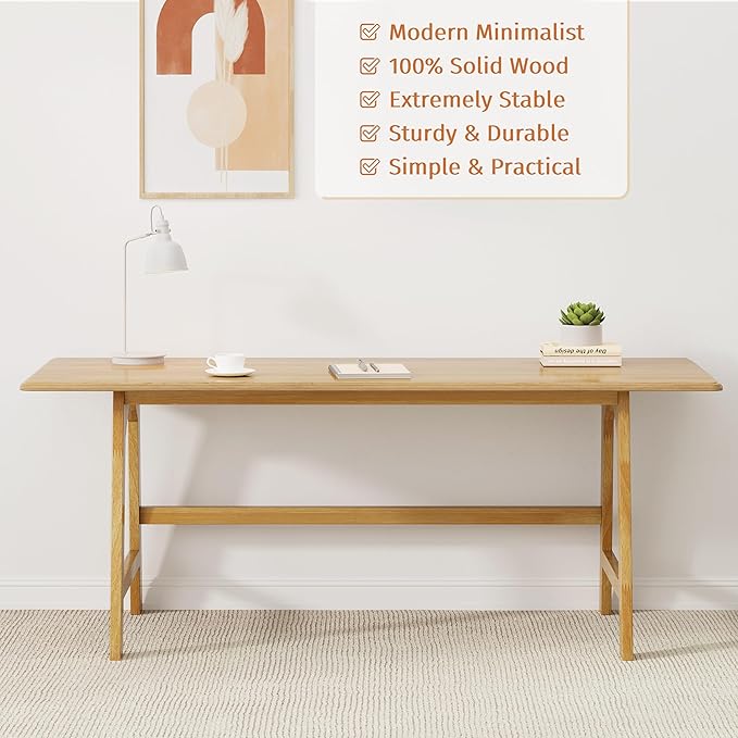 IOTXY Solid Wood Writing Table - 60" W x 24" D Minimalist Computer Desk for Home Office, Work, Study, Creativity, and PC Workstation, Oak