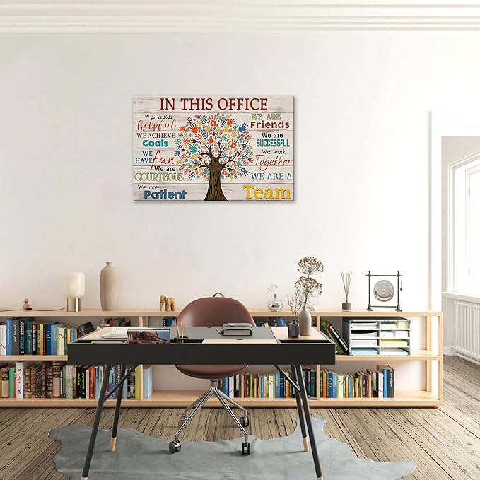 Inspirational Wall Art for Office In This Office We Are A Team Canvas Wall Decor Motivation Positive Quotes Wall Decor Colorful Tree Signs Painting Prints Artwork for Home Office 24x16in Framed