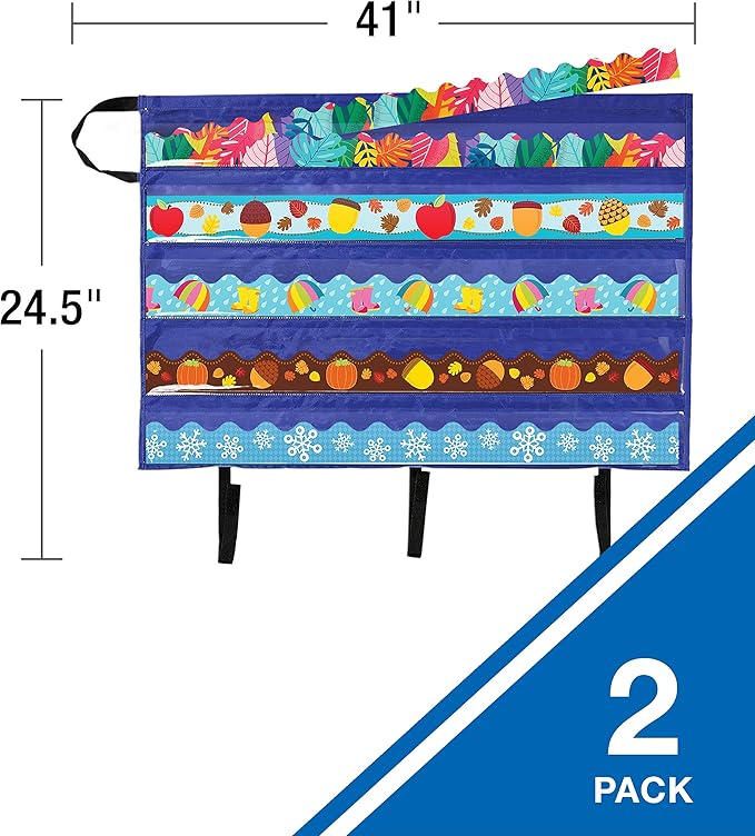 Carson Dellosa 2-Pack Classroom Bulletin Board Border Storage Pocket Charts, Teacher Storage and Organization Solutions, Border Storage Solutions for Classroom and Homeschool