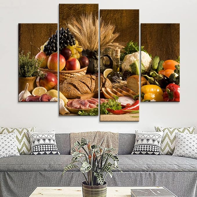 YOUHONG 4 Modern Kitchen Canvas Wall Art - Fruit Decor, Dining Room Pictures, 56''W x 40''H