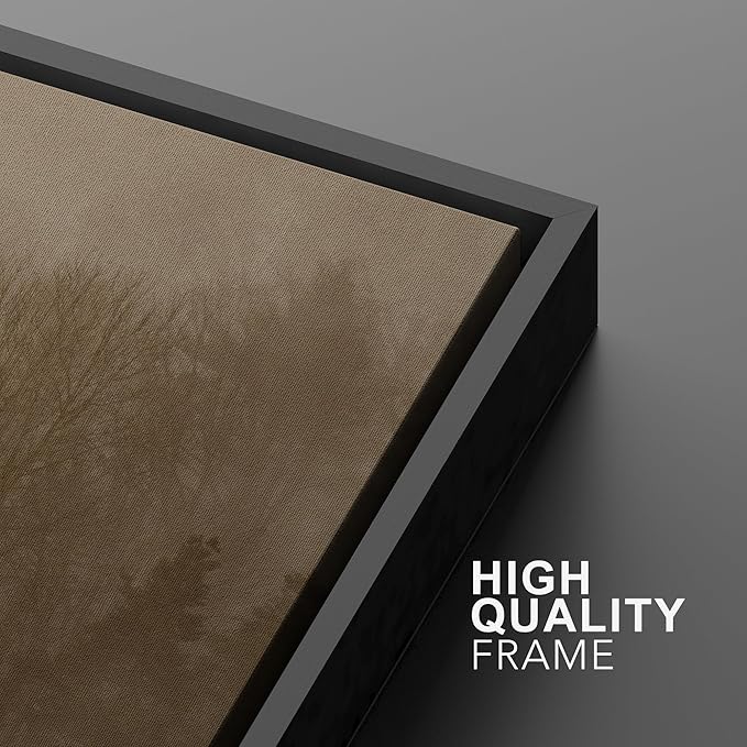 MUDECOR Framed Canvas Print Wall Art Sepia-Toned Misty Forest Landscape Illustrations Minimalism Decorative Relax Colorful for Living Room, Bedroom, Office - 24"x36" Black
