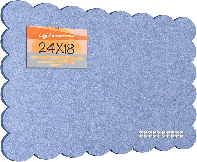 Scalloped Bulletin Board, 24 x 18 Inches Felt Pin Board - Decorative Cork Alternative for Wall, Foldable Picture Self-Adhesive Vision Prayer Board with 20 Pushpins - Lavender Blue