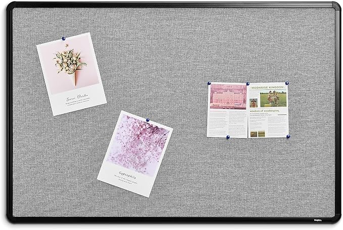 Staples Fabric Bulletin Board with Black Frame, 3' x 2' Wall Mounted Fabric Message Board for Home Office and Classroom