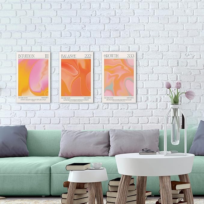 Colorful Gradient Angel Numbers Poster Canvas Print Artwork Room Decor for Bedroom Aesthetic, 3 Piece Framed Inspirational Minimalist Art Paintings Decor for Bedroom Office 12"x18" x 3 Pcs