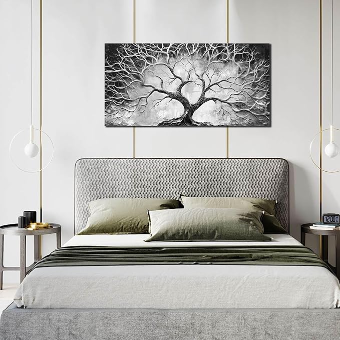 CGXART Tree Wall Art for Living Room - Black And White Wall Decor Office - Modern Tree of Life Wall Decor for Bedroom Size 20" x 40"