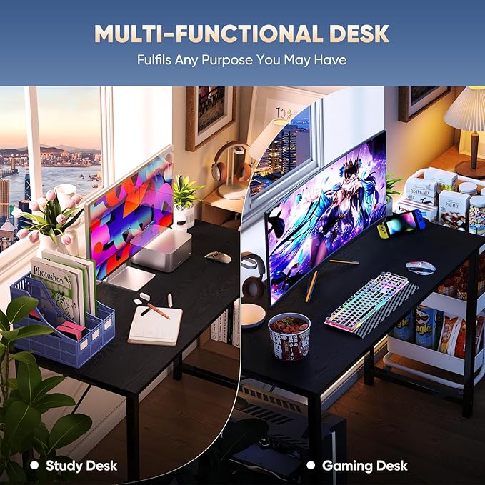 DUMOS 55 Inch Small Computer Desk for Home Office, Modern Study Work Table Simple Style for Bedroom, WritInchg Desks with X-Shaped ReInchforcement, Black