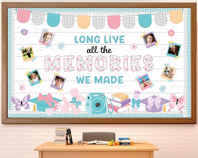 Graduation Bulletin Board Set DIY Photo Display Classroom Decoration End of Year Memories Bulletin Board Cutout for Graduation Elementary School Preschool Hallway Blackboard Wall Window Door