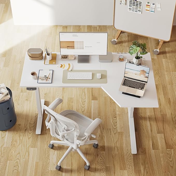 Agilestic Electric Standing Desk, Height Adjustable Desk, 59 x 35 Inch Sit Stand up for Work Office Home, L Shaped Ergonomic Rising Computer Table with Memory Preset, White