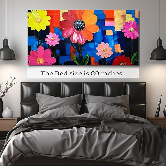ZHAOSHOP Flower Hand Painted Wall Decor for Office Women Colorful Wall Art for Living Room Extra Large Wall Art for Girl Bedroom Size 36 x 72 Inch