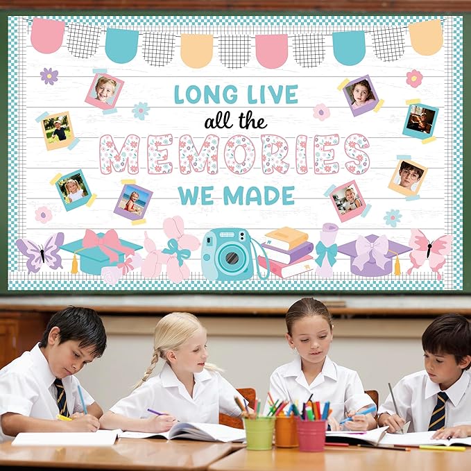 Graduation Bulletin Board Set DIY Photo Display Classroom Decoration End of Year Memories Bulletin Board Cutout for Graduation Elementary School Preschool Hallway Blackboard Wall Window Door