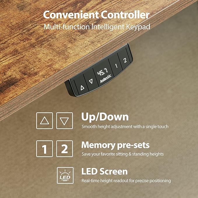 Agilestic Electric Standing Desk, Height Adjustable Desk, 59 x 35 Inch Sit Stand up for Work Office Home, L Shaped Ergonomic Rising Computer Table with Memory Preset, Rustic Brown