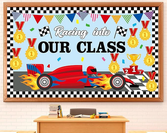 gisgfim Racing Car Bulletin Board Decorations Racing Into Our Class Paper Cutouts Motivational Cars Medal Bulletin Board Set for Back to School Teacher Classroom Kindergarten Wall Decor Supplies