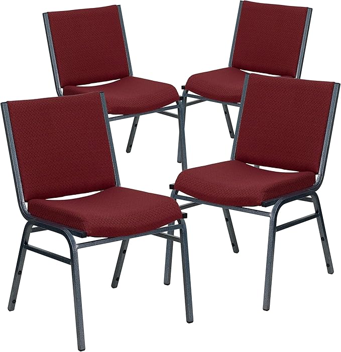 Flash Furniture 4 Pack HERCULES Series Heavy Duty Burgundy Patterned Fabric Stack Chair
