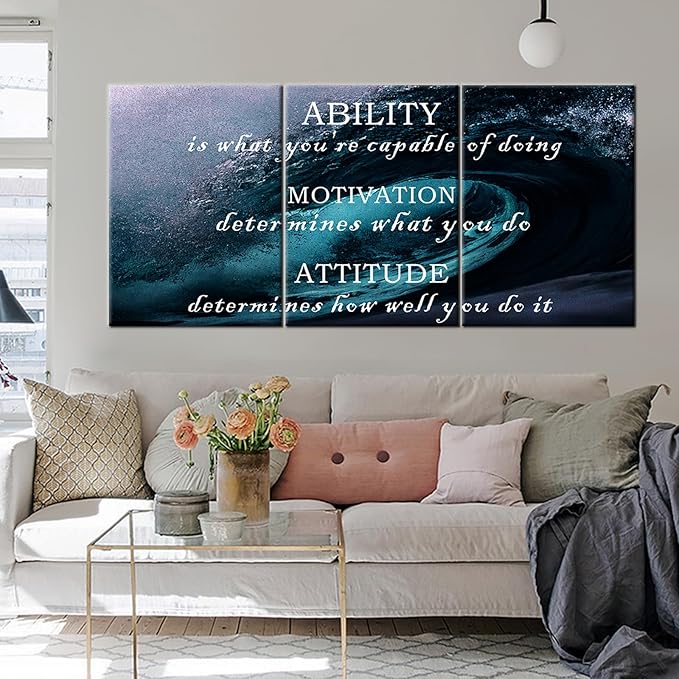 Motivational Wall Art Home Decor Inspirational Entrepreneur Quotes Posters Print on Canvas 3 Piece Pictures Painting Artwork for Living Room Gym Workplace Office Stretched and Framed [60''Wx28''H]
