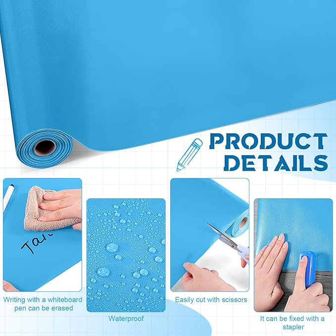 16 in x 40 Ft Fabric Bulletin Board Roll Classroom Non Woven Fabric Background Decorations Waterproof Wrinkle Resistant Bulletin Board for Back to School Wall Decor(Blue,Pure)