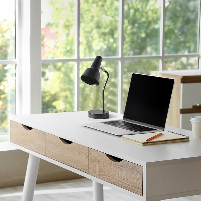 Simple Designs LD1078-BLK 15.2" Sleek Essentials Metal Cone Shade Desk Lamp with Adjustable Shade, for Office, Desk, Nightstand, Dorm, Black