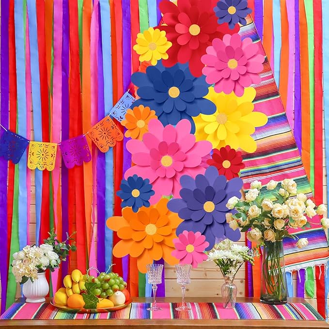 18 Pcs Paper Flowers Decorations for Wall DIY Flower Bulletin Board 3D Fiesta Paper Floral Backdrop Decoration for Photo Backdrop Classroom Back to School Party (Dark Color)