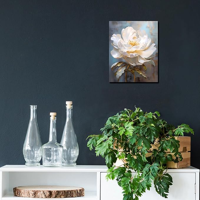 YMYXMC33 Flower Picture Decor Wall Art Canvas Print White Floral Poster Decoration Bedroom Bathroom12x15