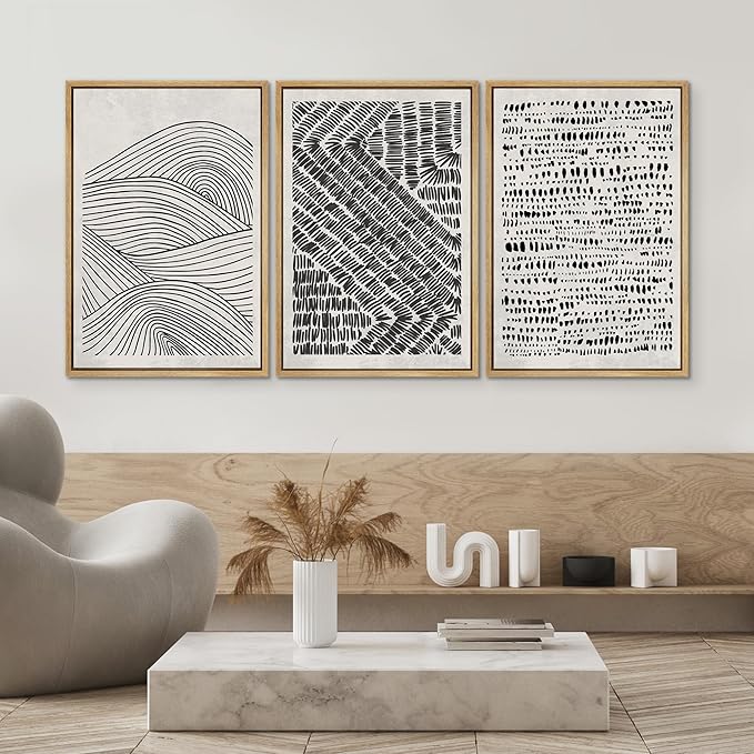 SIGNWIN Framed Canvas Print Wall Art Set Black Pastel Geometric Landscape Abstract Shapes Cozy Neutral Modern Art Boho Relax/Zen Nordic for Living Room, Bedroom, Office - 16"x24"x3 Natural