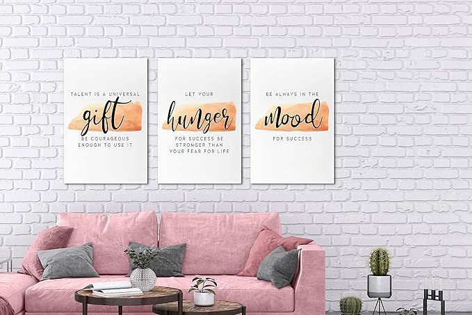 SHMAO Office Canvas Wall Art Motivational Wall Decor, 3 Piece Modern Gift Hunger Mood Print Pictures for Office Wall Decor Women Inspirational Framed Artwork Home Office Decor 16”x24”x3 Panels
