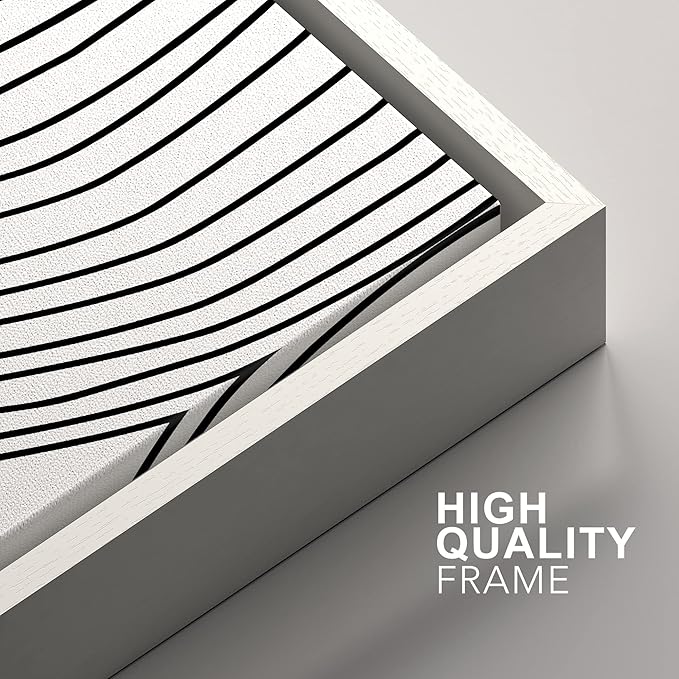 SIGNFORD Framed Canvas Print Wall Art Set Black White Spiral Ring Polygons Abstract Shapes Illustrations Modern Art Bohemian Nordic Relax/Calm for Living Room, Bedroom, Office - 16"x24"x3 White