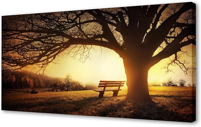 Muolunna BK4098 Wall Art Decor Canvas Print Picture Big Trees in Sunset 1 Panel Golden Sunset Forest Natural Landscape Painting Artwork for Living Room Bedroom Office Home Wall Decor