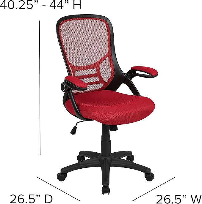 Flash Furniture Porter High Back Mesh Ergonomic Swivel Office Chair with Lumbar Support, Flip-Up Arms, Tilt Lock/Tilt Tension, Height Adjustable, Red/Black Frame