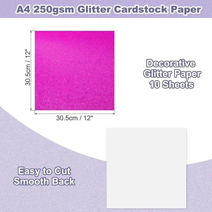 PATIKIL 10Sheets Hot Pink Glitter Cardstock, 12x12In Glitter Paper Card Stock Shiny Scrapbook 250gsm Sparkly Paper Large Shimmer for Crafts Scrapbook DIY Art Wedding Party