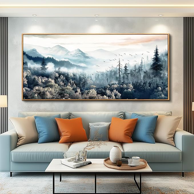 hyidecorart Framed Large Canvas Wall Art, Wall Decor For Living Room Modern Bedroom Home Decoration Forest Landscape Wall Paintings Mountain Pictures Office Stretched Nature Scenery Abstract Artwork