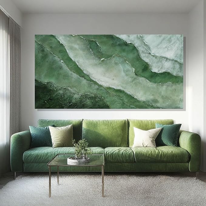 ZENPEE Green Modern Wall Art, Texture Abstract Oil Painting, for Living Room, Wall Decor for Office, 29" x 58" Canvas Painting