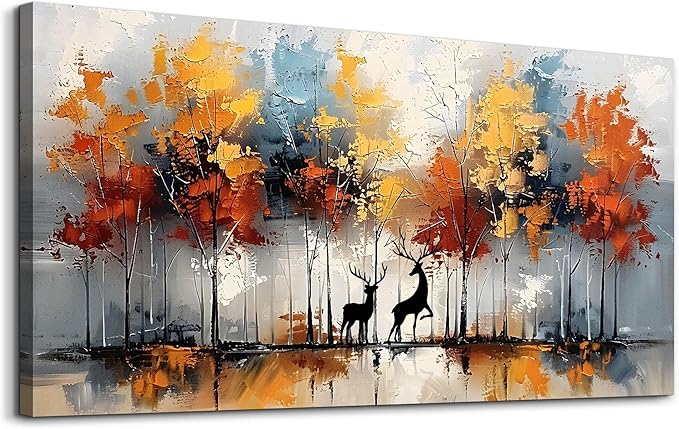 Lapremoly Large Canvas Wall Art For Living Room Wall Decor For Bedroom Modern Office Decorations Textured Abstract Wall Pictures Elk Forest Landscape Paintings Canvas Art Prints Home Decor Artwork