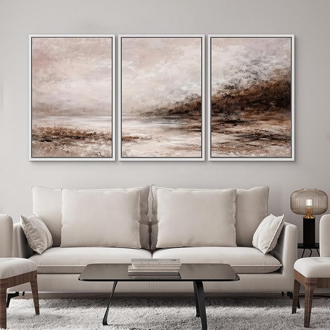 SIGNWIN Framed Canvas Print Wall Art Set Hazy Autumn Shores Illustrations Decorative Relax/Calm Zen for Living Room, Bedroom, Office - 16"x24"x3 WHITE