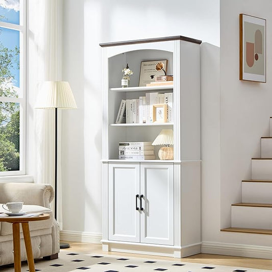 LIDYUK White 5 Tier Book Shelf and Bookshelf with Storage Cabinet Doors, 72 Inch Tall Bookcase, Wooden Cube Storage Organizer, Display Cabinet Furniture, Living Room, Pantry
