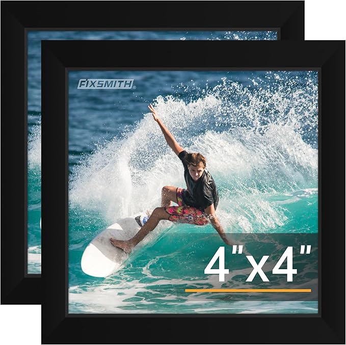 FIXSMITH 4x4 Picture Frame Set of 2, 4x4 Photo Frames with HD Plexiglass for Wall Hanging or Tabletop Display, Black