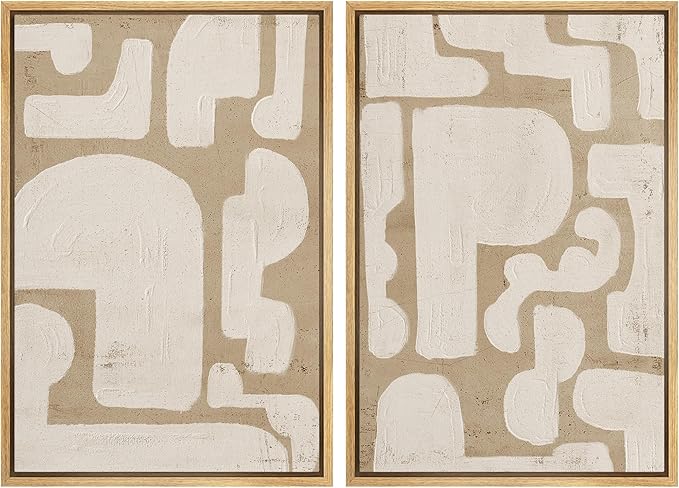 SIGNWIN Framed Canvas Print Wall Art Set Sophisticated Abstract Network Beige Interlaced Lines on White Illustrations Modern Art Minimal Relax for Living Room, Bedroom, Office - 16"x24"x2 Natural