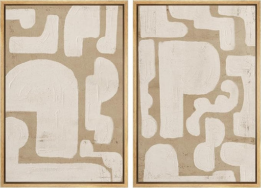 SIGNWIN Framed Canvas Print Wall Art Set Sophisticated Abstract Network Beige Interlaced Lines on White Illustrations Modern Art Minimal Relax for Living Room, Bedroom, Office - 16"x24"x2 Natural