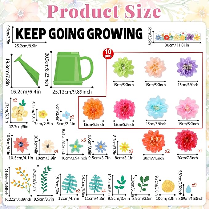 3D Spring Wildflowers Bulletin Board Set Keep Going Keep Growing Bulletin Board Paper Flowers Classroom Decorations Floral Blackboard Border Sunflower Cutout for Back to School Classroom Wall Decor