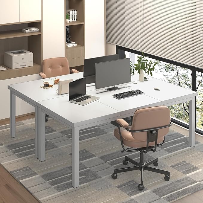 63 x 31 Inch Large Computer Desk, Modern Office Desk with Adjustable Feet, Gaming Desk with Deep Desktop, Study Writing Table for Home Office, Work from Home, White