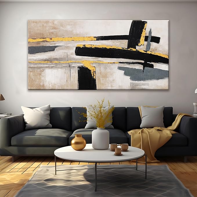QSQ Abstract Wall Art Prints Large Canvas Wall Art Decor Prints Black And Gold Wall Art Decor Modern Paintings Home Wall Decorations For Living Room Bedroom Kitchen Office Decoration 29" × 58"