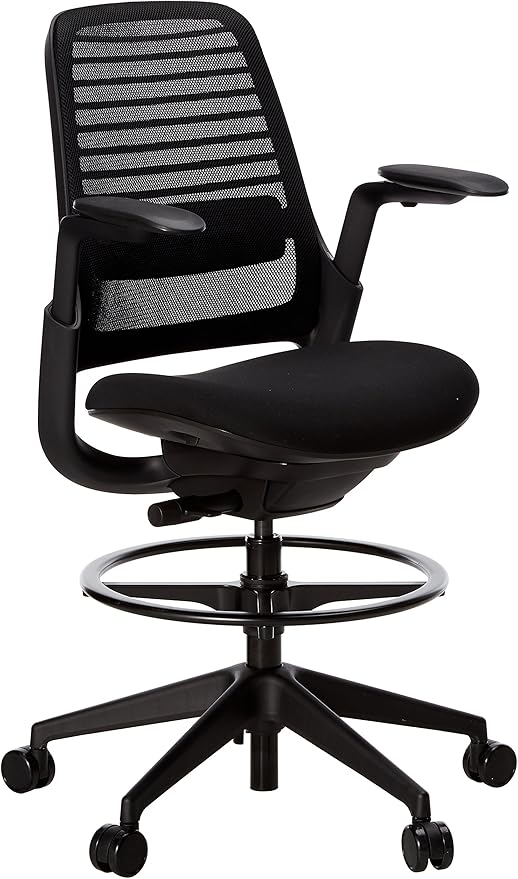 Steelcase Series 1 Stool Chair, Graphite Frame with 3D Microknit Fabric (Licorice)