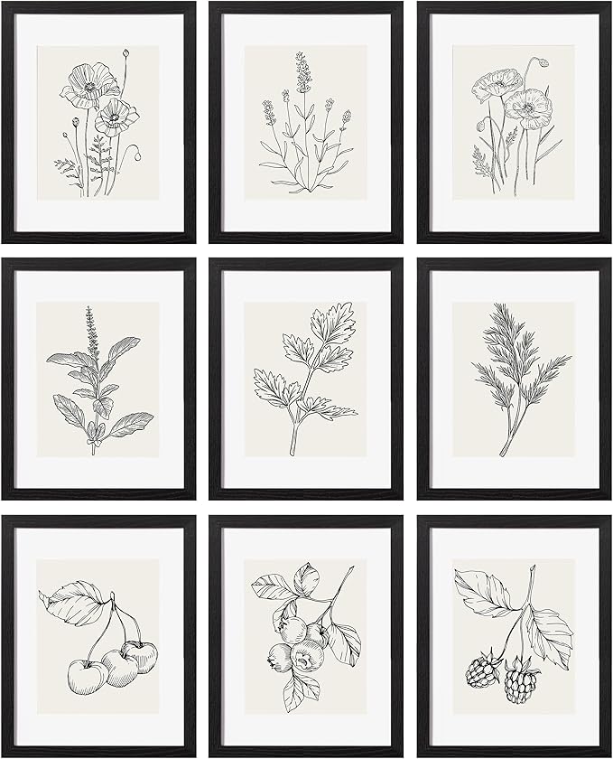 eletecpro 11x14 Picture Frames Set of 9 Classic Gallery Wall Frame Set, Displays 8x10 Photos with Mat or 11x14 No Mat, Black Picture Frames Collage Wall Decor for Home Decor
