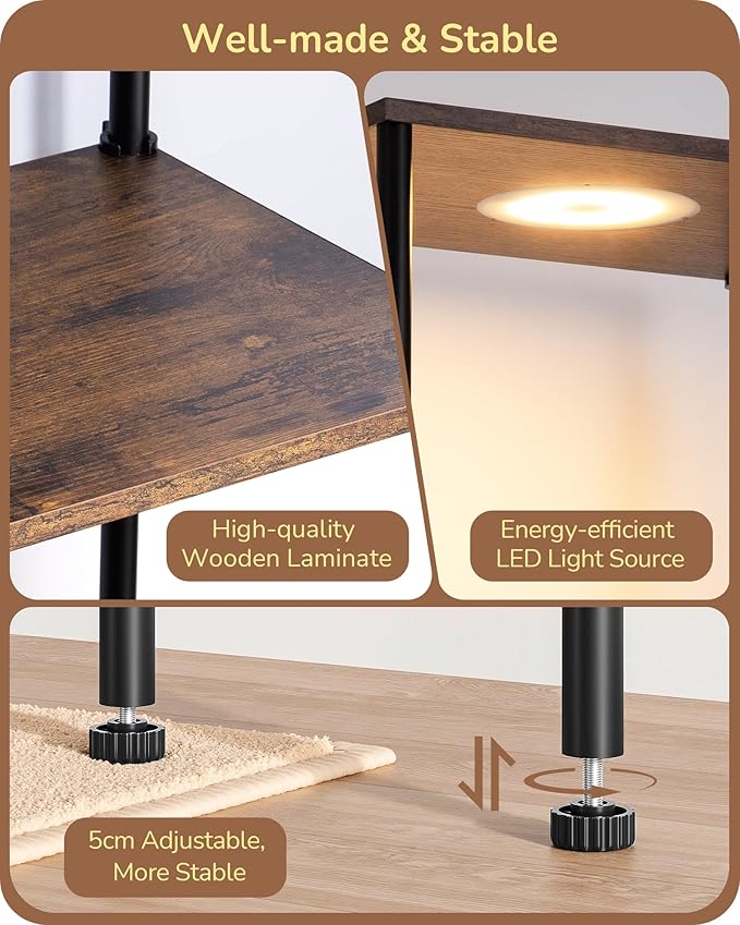 EDISHINE RGBW Standing Lamp, 5-Tier Display Shelf with Light, Adjustable Brightness & Color Temperature, 3 Lighting Modes, Remote Control, Stable Floor Lamps for Living Room, Fire-Burned Wood Color