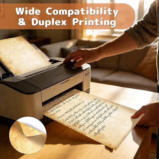 FUNCLASS 8.5'' x 11'' Printer Vintage Paper, Stationary Paper 50 Sheets, Letter Writing Stationery, Vintage Stationary for Invitations, Certificates, Diplomas, Awards, Resumes, Crafts