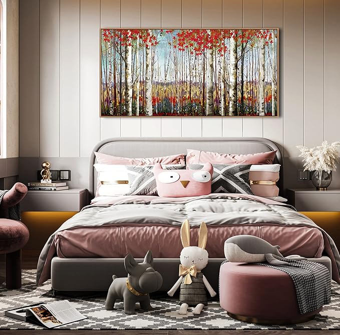 Large Canvas Wall Art - Framed Aspen Tree Oil Painting Style, Birch Tree Pictures for Living Room Wall Decor & Bedroom, 24x48 Modern Nature Artwork for Walls